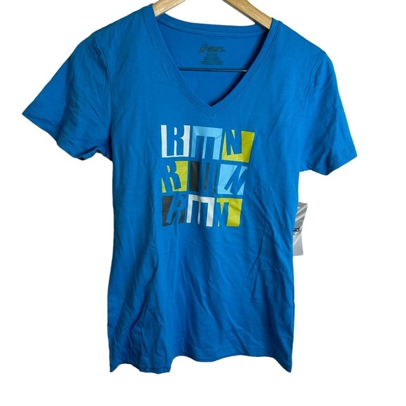 NEW Asics Womens‎ T-Shirt Tee Size Small Blue Teal Run Run Run Athletic - Picture 7 of 8
